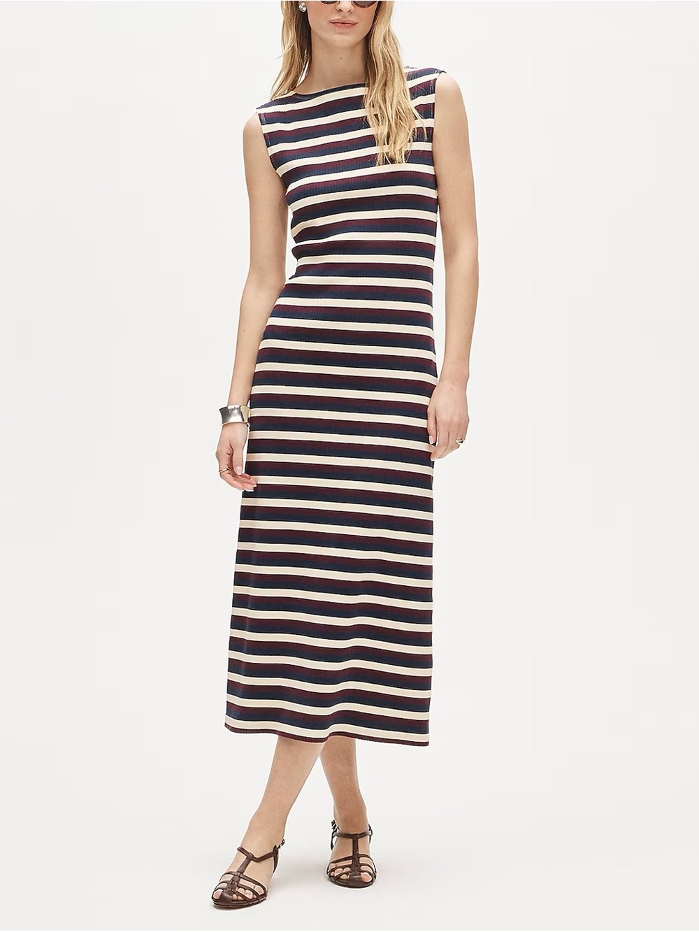 J.Crew NWT J.Crew Knit boatneck midi dress in stripe M Medium Candlelight Cherry